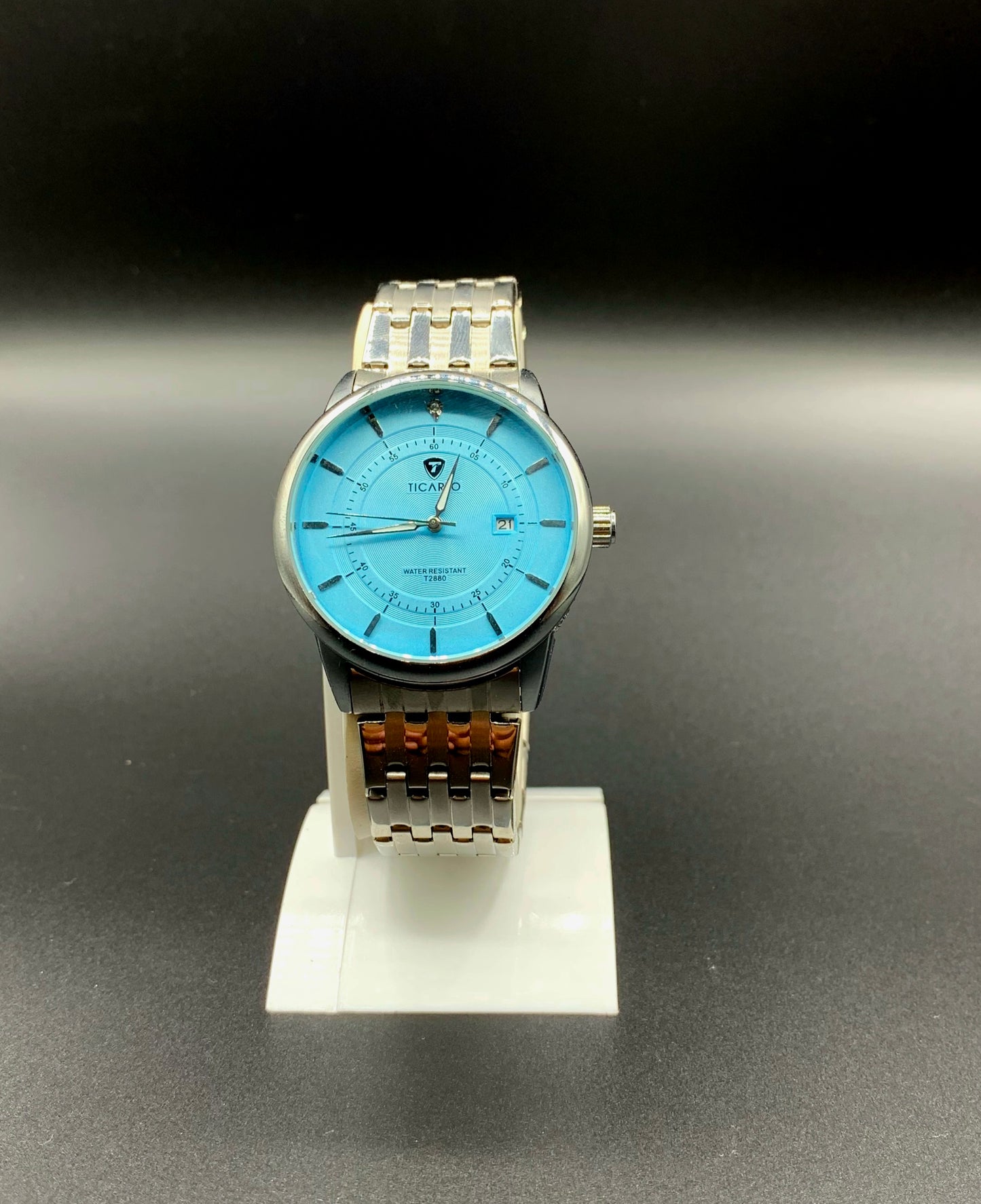 TICAO Men's Stainless Steel Watch with Light Blue Dial and Date Display