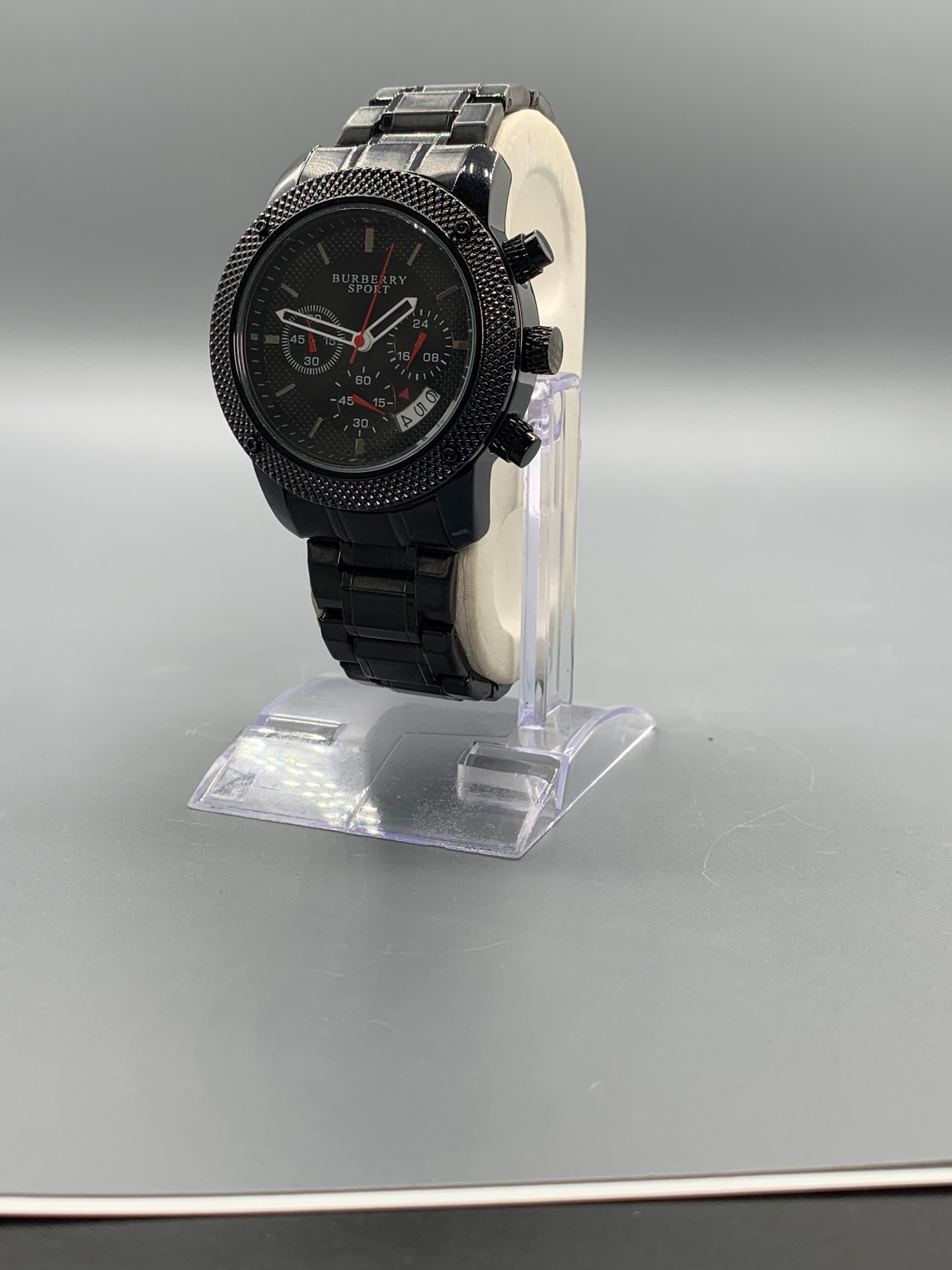 Men's All-Black Sport Chronograph Watch | Textured Diamond-Cut Bezel | Black IP Finish | Heavy Metal Bracelet