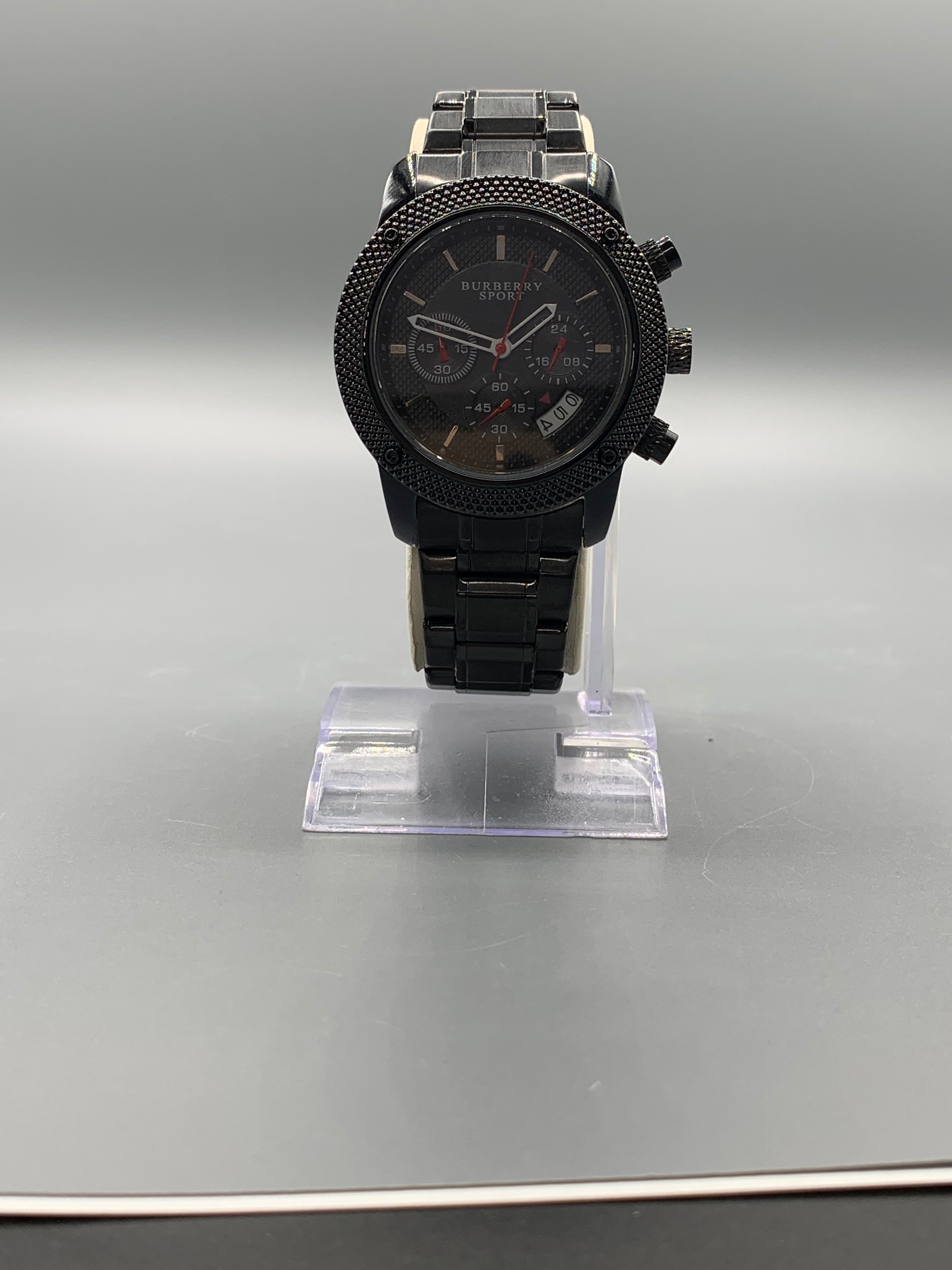 Men's All-Black Sport Chronograph Watch | Textured Diamond-Cut Bezel | Black IP Finish | Heavy Metal Bracelet