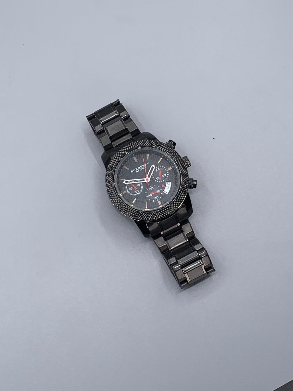 Men's All-Black Sport Chronograph Watch | Textured Diamond-Cut Bezel | Black IP Finish | Heavy Metal Bracelet