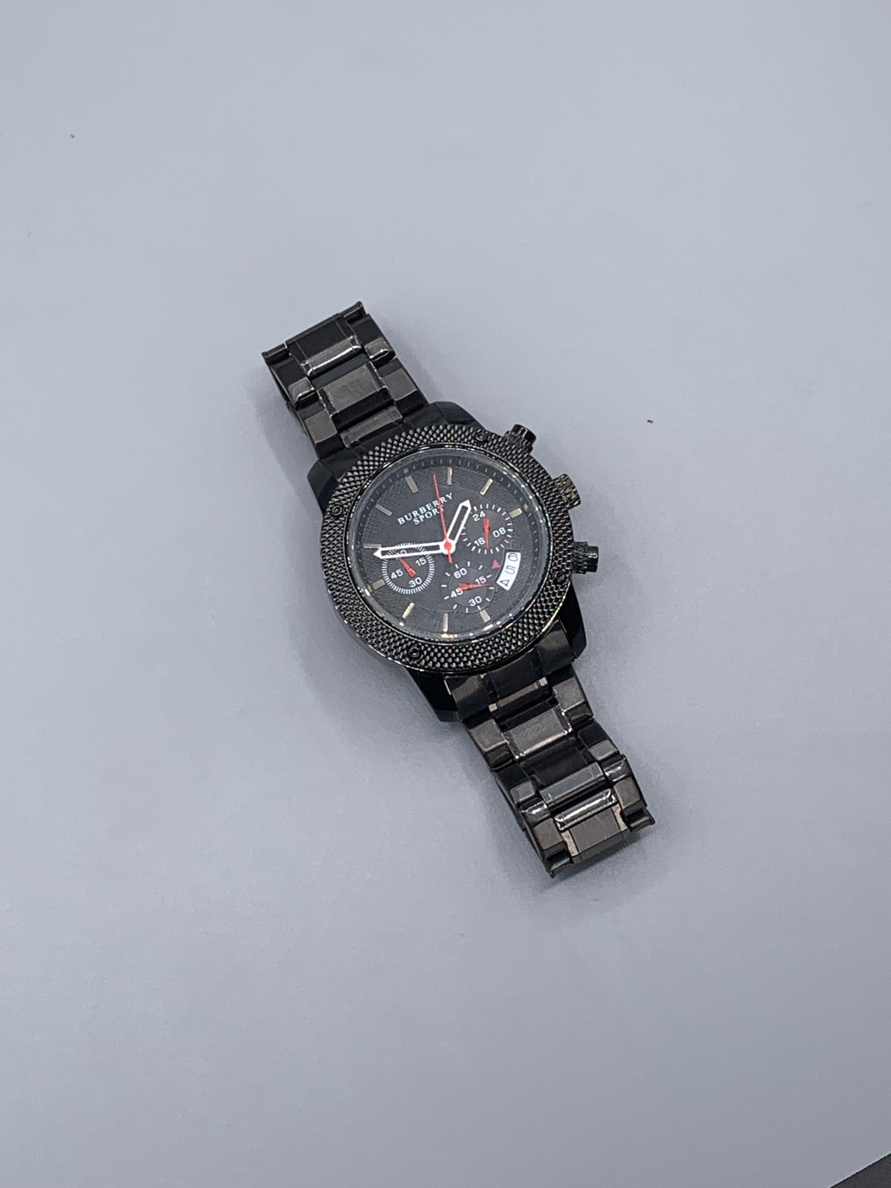 Men's All-Black Sport Chronograph Watch | Textured Diamond-Cut Bezel | Black IP Finish | Heavy Metal Bracelet