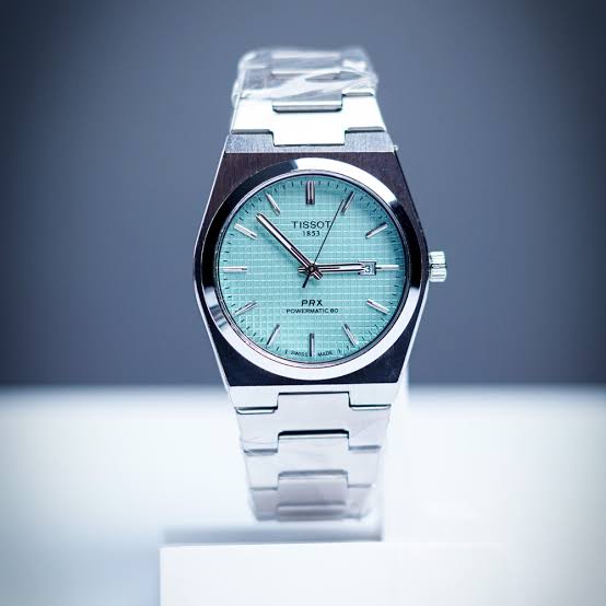 Men's Silver Tone Integrated Sport Watch | Mint Green Dial | Tissot PRX Style Flushed Case | Steel Bracelet