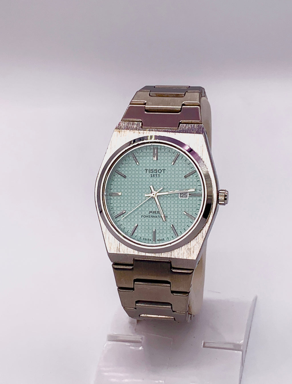 Men's Silver Tone Integrated Sport Watch | Mint Green Dial | Tissot PRX Style Flushed Case | Steel Bracelet