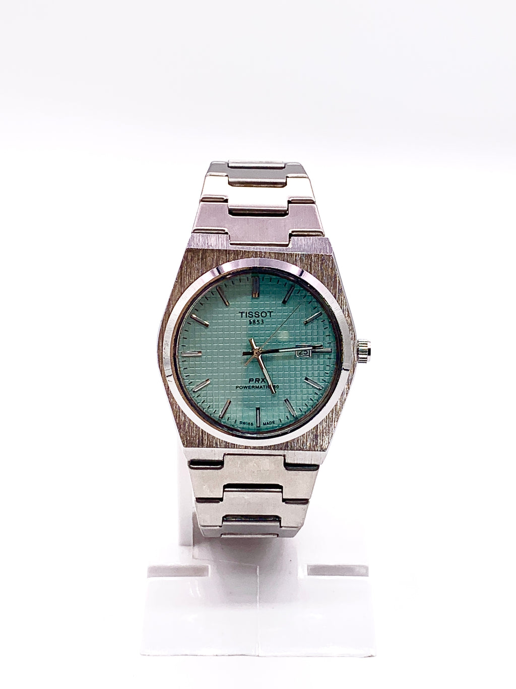 Men's Silver Tone Integrated Sport Watch | Mint Green Dial | Tissot PRX Style Flushed Case | Steel Bracelet