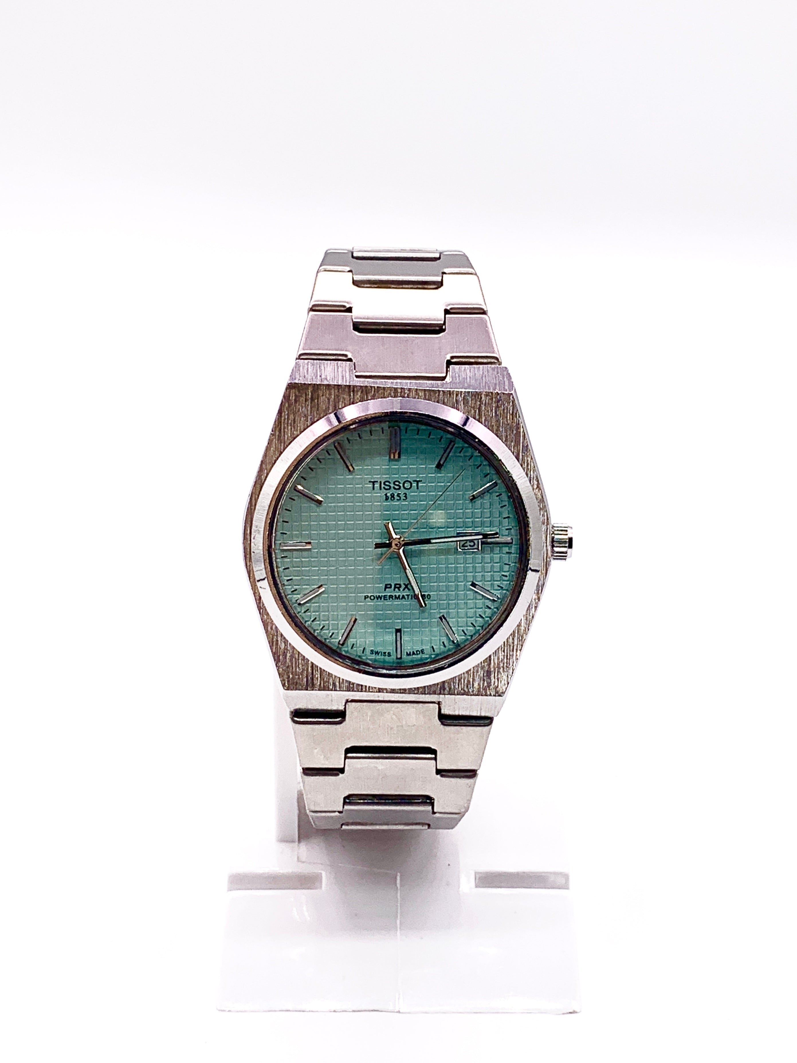 Men's Silver Tone Integrated Sport Watch | Mint Green Dial | Tissot PRX Style Flushed Case | Steel Bracelet
