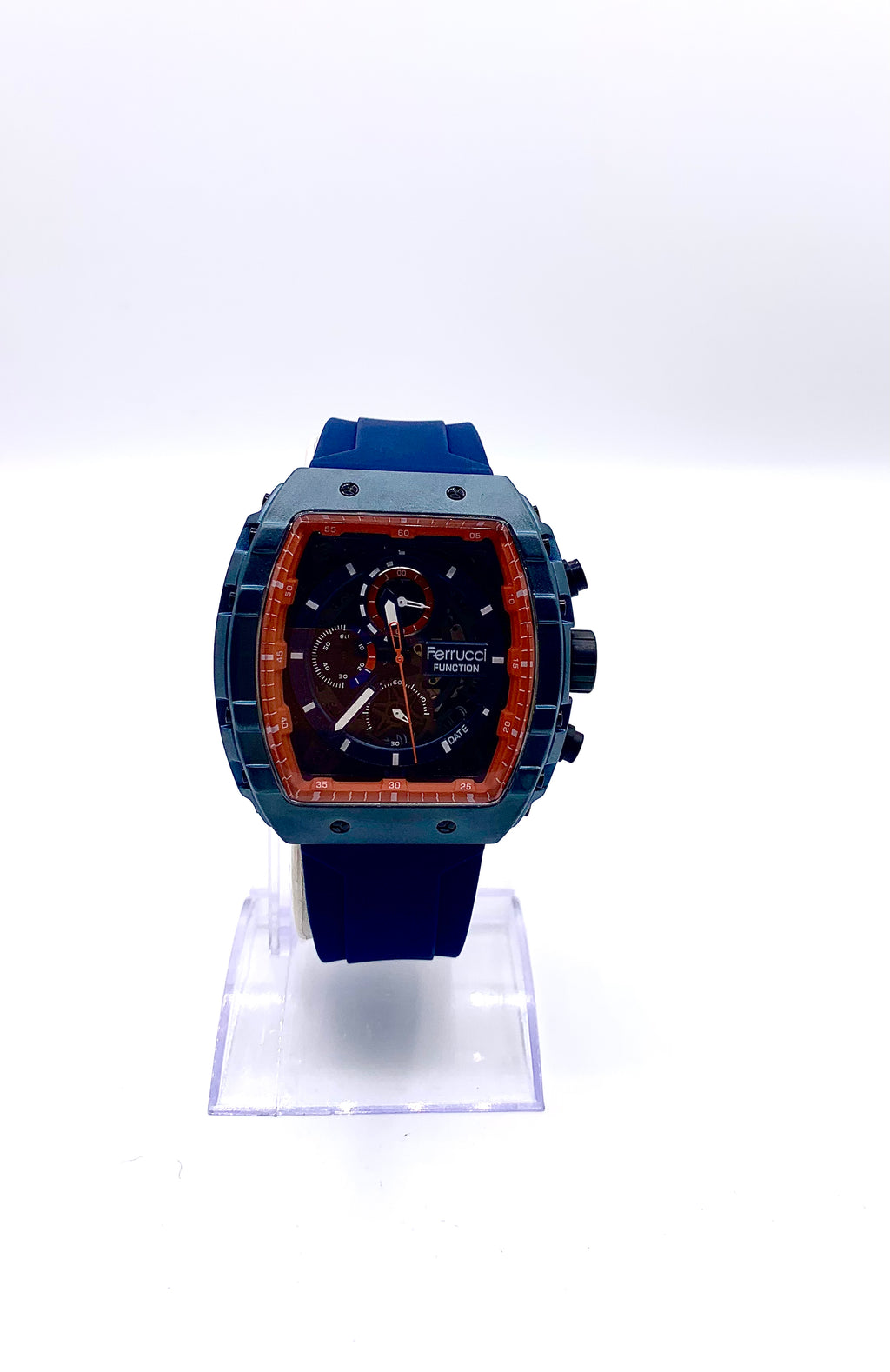 Men's Integrated Design Sport Watch | Gunmetal Case & White Waffle Dial | Black Rubber Strap | Modern Dress-Sport Timepiece