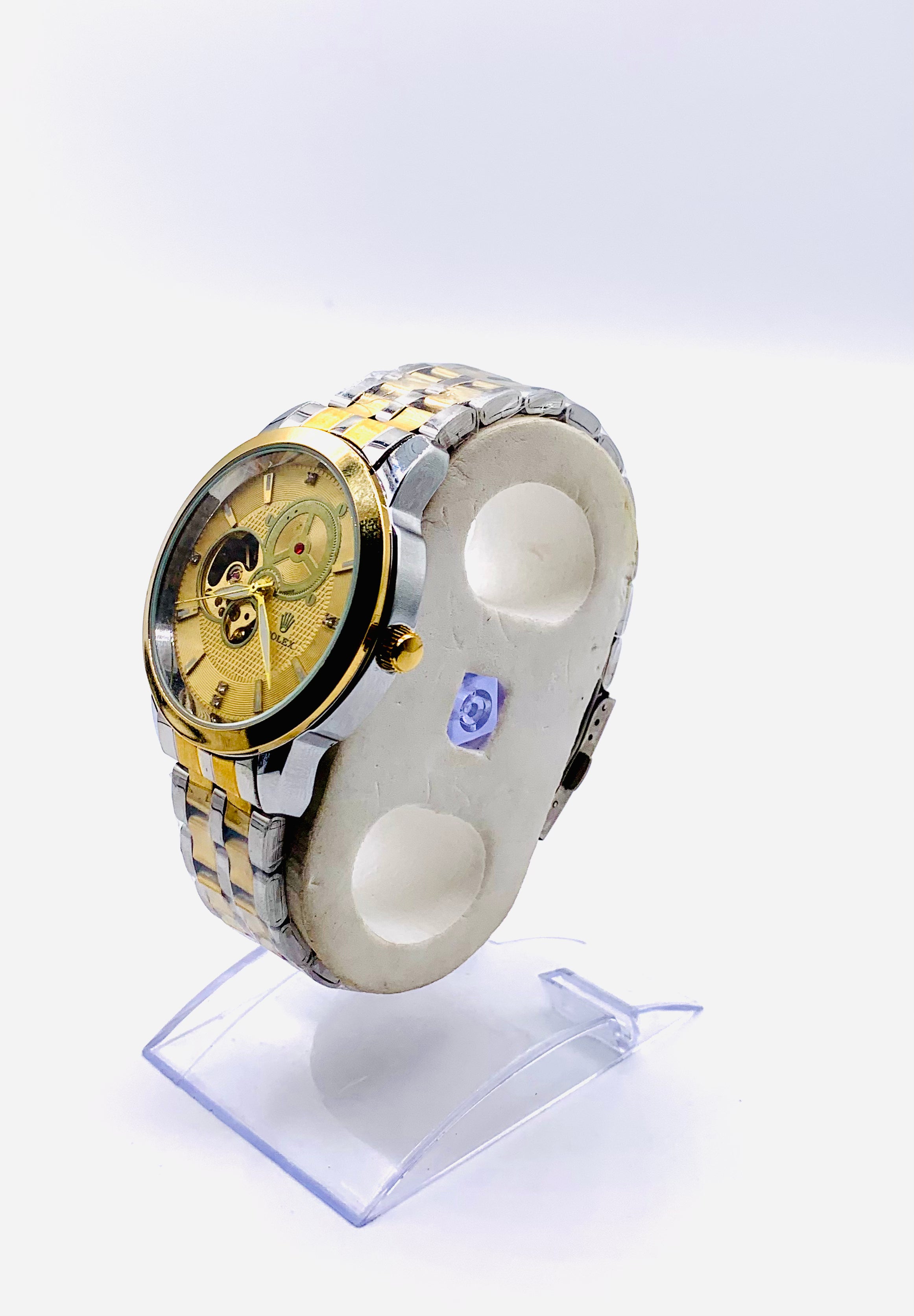 Men's Oversized Chronograph Watch | Gold-Tone Case & Black Bezel | Textured Black Dial | Two-Tone Metal Bracelet | Sport Luxury Timepiece