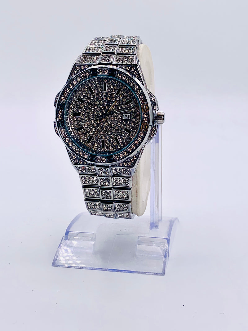 Iced Out Hip Hop Watch for Men/Women | Full Diamond Bezel & Pave Dial | Silver-Tone Finish | Bling Rapper Style Dress Watch
