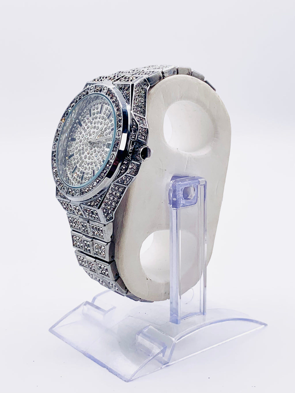 Iced Out Hip Hop Watch for Men/Women | Full Diamond Bezel & Pave Dial | Silver-Tone Finish | Bling Rapper Style Dress Watch