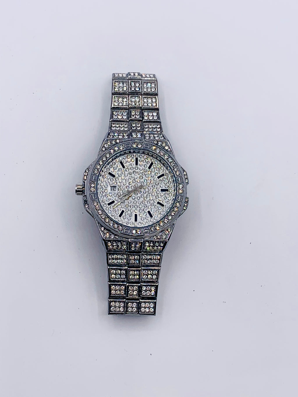 Iced Out Hip Hop Watch for Men/Women | Full Diamond Bezel & Pave Dial | Silver-Tone Finish | Bling Rapper Style Dress Watch
