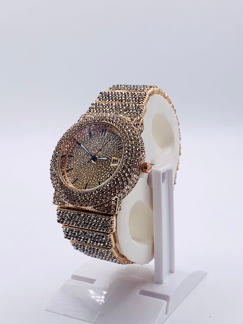 Luxury Rose Gold Iced Out Watch | Full Pave Diamond Dial & Bezel | Champagne/Rose Gold-Tone Finish | Bling Hip Hop Bracelet Watch